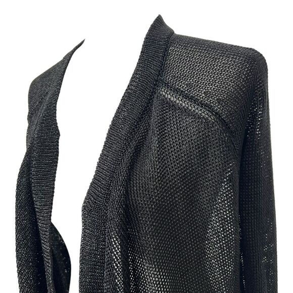 Vince Black Metallic Thread Open Front Cardigan Xsmall Mesh Waterfall Sweater - Picture 7 of 15